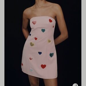 Anthropology Mare Mare Strapless Heart-Embellished Mini Dress